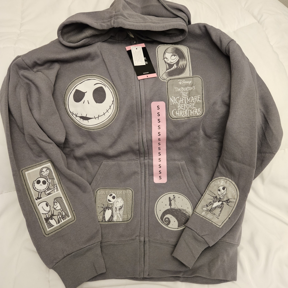 🆕 SIZE S DISNEY HOODIE The Nightmare Before Christmas full zip w/ patches